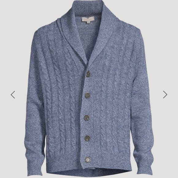 Canali Wool Shawl Collar Cable Knit Cardigan Sweater - Men's Size 50 - Blue - Picture 1 of 14